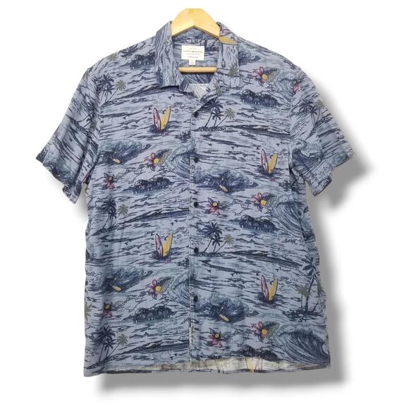 Lucky Brand Other - Lucky Brand Linen Blend Hawaiian Shirt Mens Large Blue Tropical Vacation